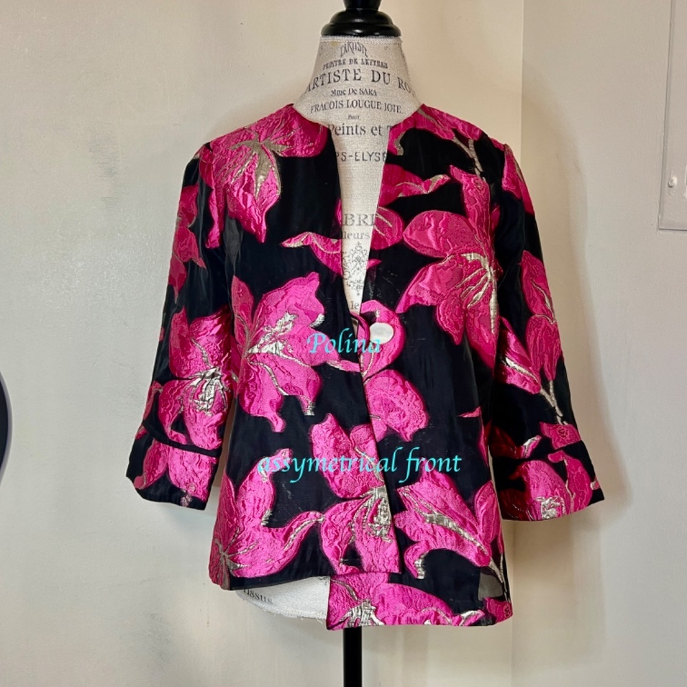 Frank Lyman Woven Metallic Sheer Organza Asymmetrical Jacket Size SP - gorgeous! - Picture 8 of 14